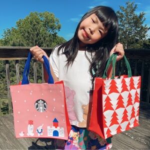 Starbucks 2022 holiday Nutcrackers pink  and red bag Tote